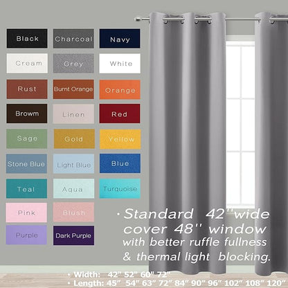 72 Inch Length Grey Curtains for Room, 2 Panels Set 6FT 6 FT Grommet Double - Image 2