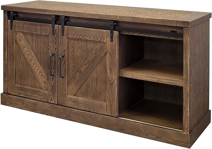 Avondale 60" TV Console Barn Door Entertainment Stand Wood Accent Cabinet Brown - Image 5