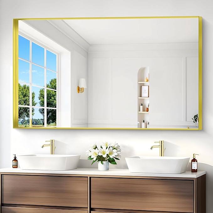 Gold Bathroom Mirror, 36x60 Inch Rectangular Deep Frame Mirror, Large Wall - Image 2