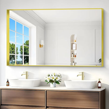 Gold Bathroom Mirror, 36x60 Inch Rectangular Deep Frame Mirror, Large Wall - Image 2