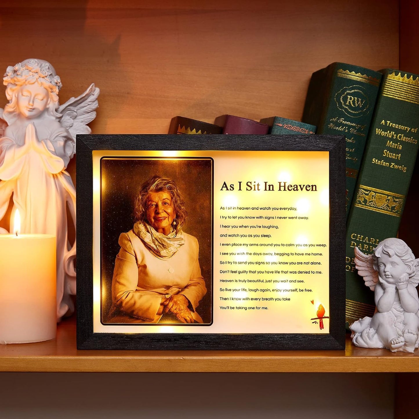 WOODEXPE Sympathy Gift 8" x 10" LED Memorial Shadow Box Memorial Gifts for Loss of Loved One - As I Sit in Heaven