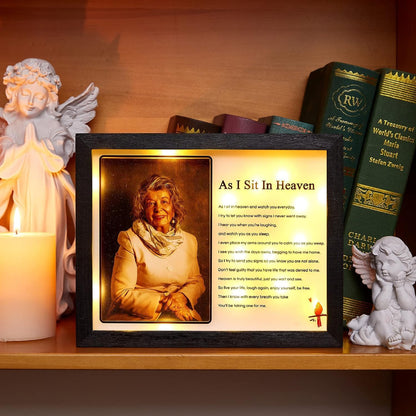 WOODEXPE Sympathy Gift 8" x 10" LED Memorial Shadow Box Memorial Gifts for Loss of Loved One - As I Sit in Heaven