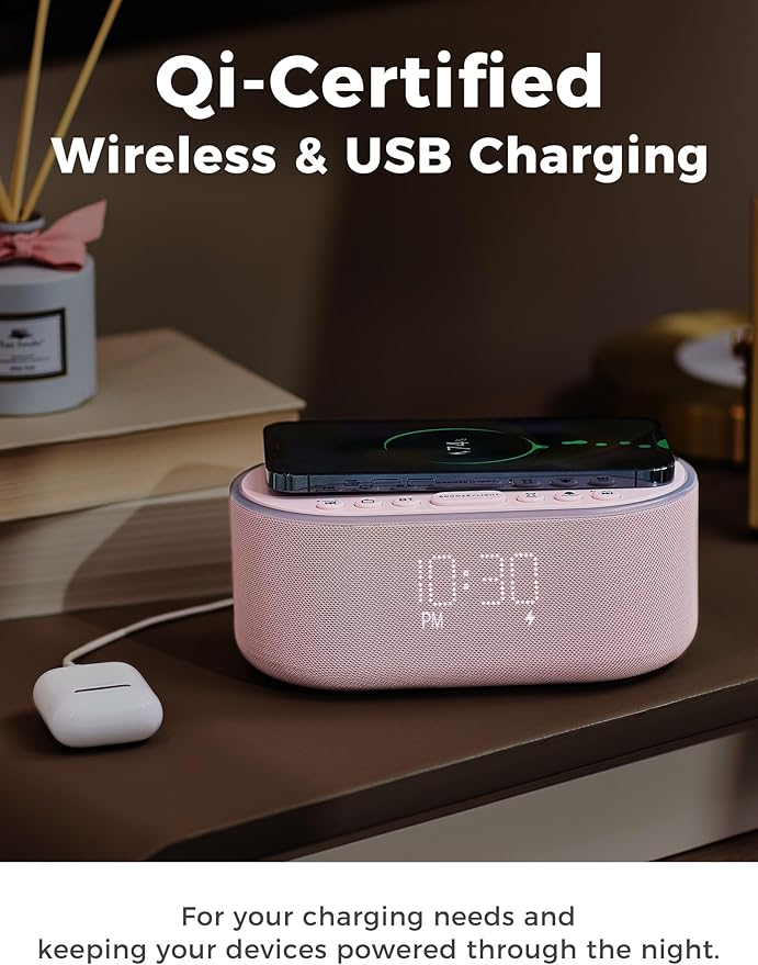Odokee Wireless Charging Alarm Clock Radio: Qi Certified Fast Wireless Charger - Image 3