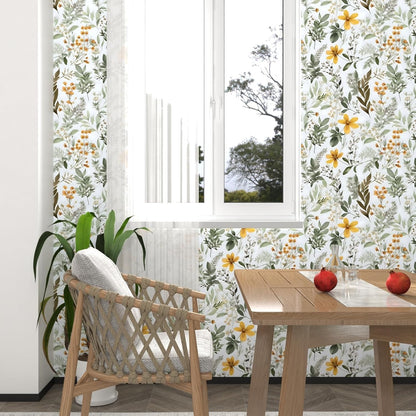 Vintage Green Yellow Wild Floral Botanical Wallpaper 17.5"x393" | Self Adhesive/Removable/Waterproof/Thick Vinyl Contact Paper for Bathroom Bedroom Shelf Cabinet Drawer,Prepasted,Easy Peel