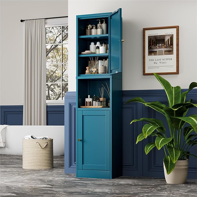 2-Door Metal Storage Cabinet, Tall Slim Pantry Organizer - Image 8