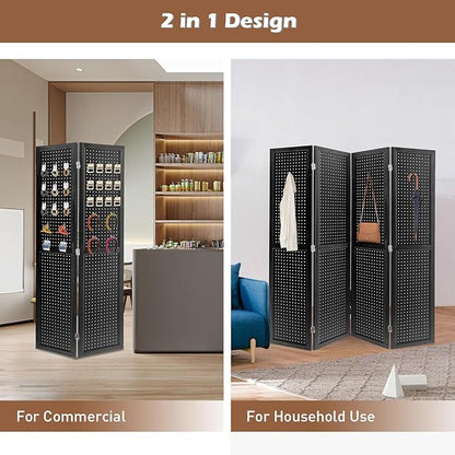 ECOMEX 4 Panel Room Divider, 5.6Ft Pegboard Display Wooden Room Divider Folding - Image 2