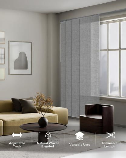 Panel Blinds Room Divider 45.8"-86" x 96", Airo | Fabric Panel Room Dividers for Sliding Glass and Closet Doors with Adjustable Track and Trimmable Panels