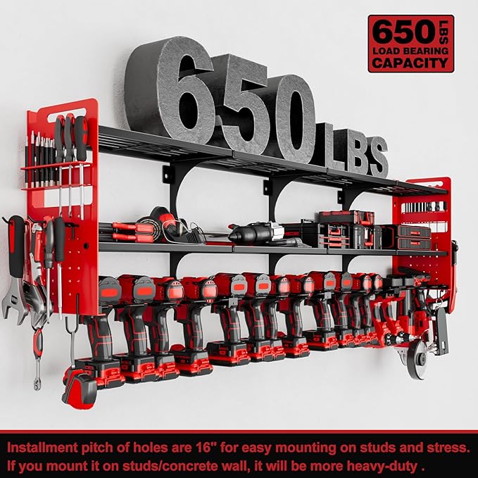64" Power Tool Organizer Wall Mount, 16 Slots, 3-Tier Drill & Cordless Tool - Image 6