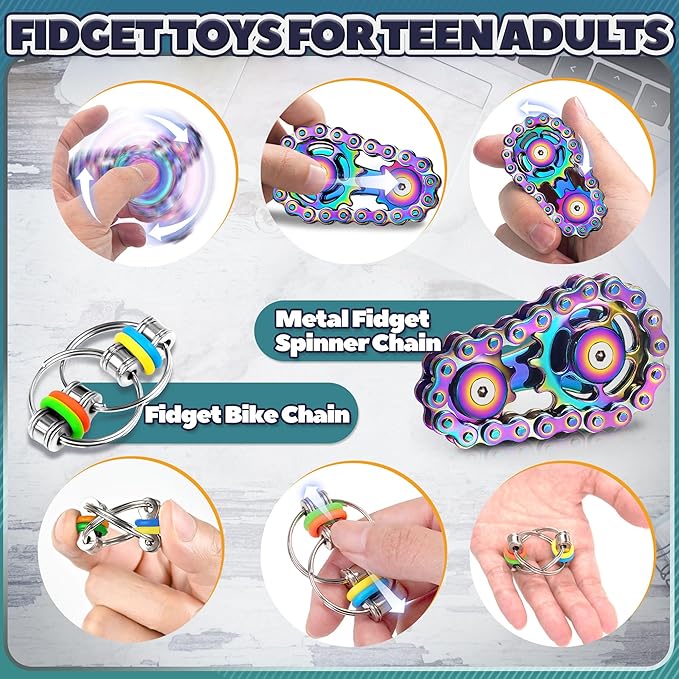 8Pcs Fidget Toys Adults Fidgets Spinner Autism Sensory Pack Spiky Sensory Rings - Image 3