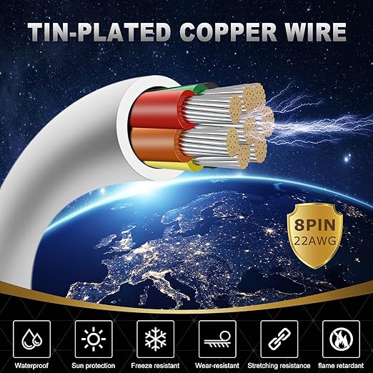 22 Gauge 8 Conductor Electrical Wire, 32.8FT White Stranded Low Voltage 22/8 - Image 2