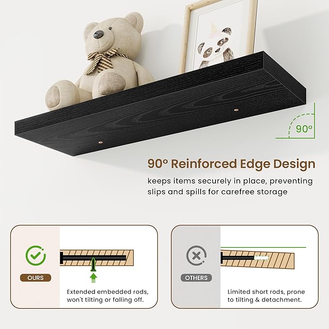 30in Floating Shelves for Wall, 2 Pack Long Wall Mounted Engineered Wood Shelves - Image 5