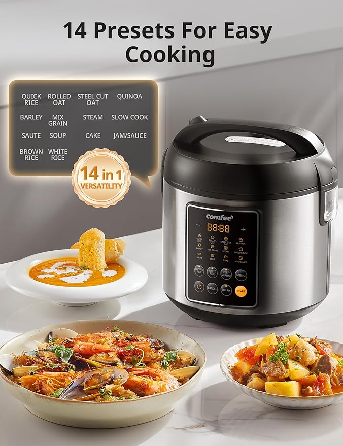 COMFEE' Rice Cooker, 14-in-1 Stainless Steel Multi Cooker, Slow Cooker - Image 2