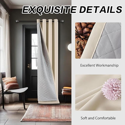 3-in-1 100% Beige Blackout Curtain Heavy Soundproof Curtains Single Panel - Image 6