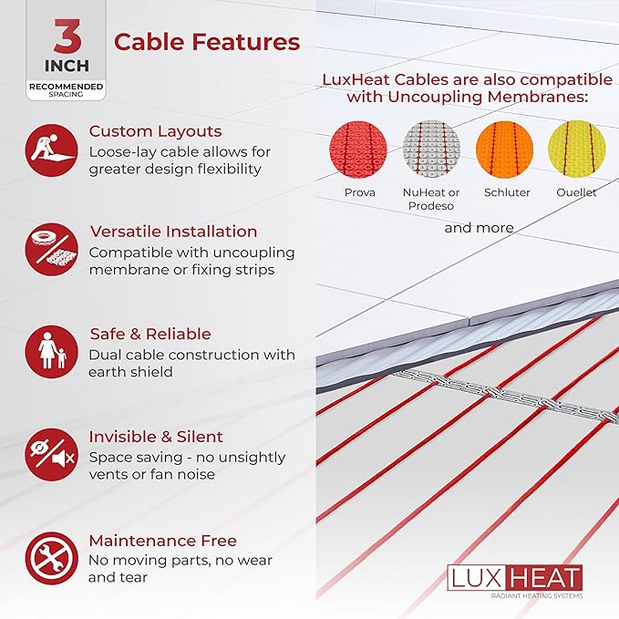 LuxHeat 120sqft Floor Heating Cable Kit - 240v Under Tile Floor Heater Kit - - Image 4