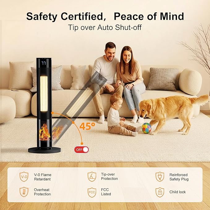 YEW Space Heater for Indoor Use, 80° Oscillating, 24H Timer, Thermostat & ECO - Image 7