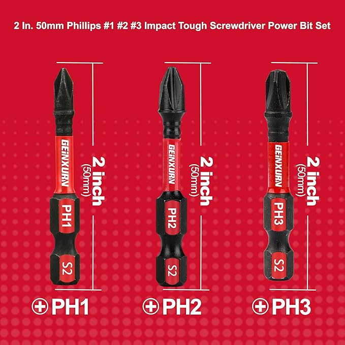Anti-Slip Hex PH1/PH2/PH3 Insert Driver Bits 20 Pack 2 in. Impact Tough - Image 3