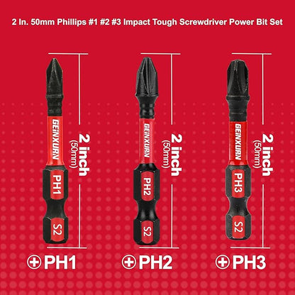 Anti-Slip Hex PH1/PH2/PH3 Insert Driver Bits 20 Pack 2 in. Impact Tough - Image 3