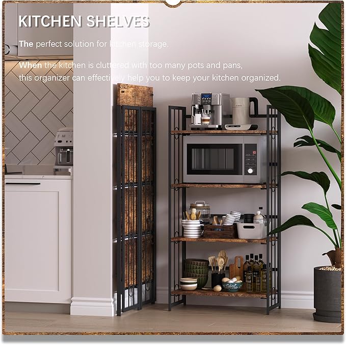 4NM No Assembly 4 Tiers Folding Bookshelf, 47.2" H Foldable Storage Shelves - Image 4