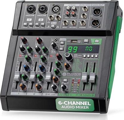 Pyle 6-Channel Audio Mixer, USB Interface, MP3 Compatible, XLR Inputs and LED by PyleUSA