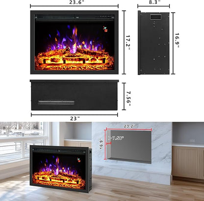 24.5" Electric Fireplace Inserts, Adjustable Brightness, Thermostat&Timer - Image 3