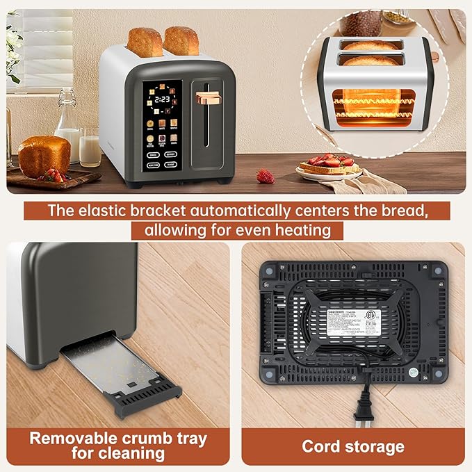 SEEDEEM Toaster 2 Slice with Touch Screen, Faster Heating Speed, 7 Shade Setting - Image 5