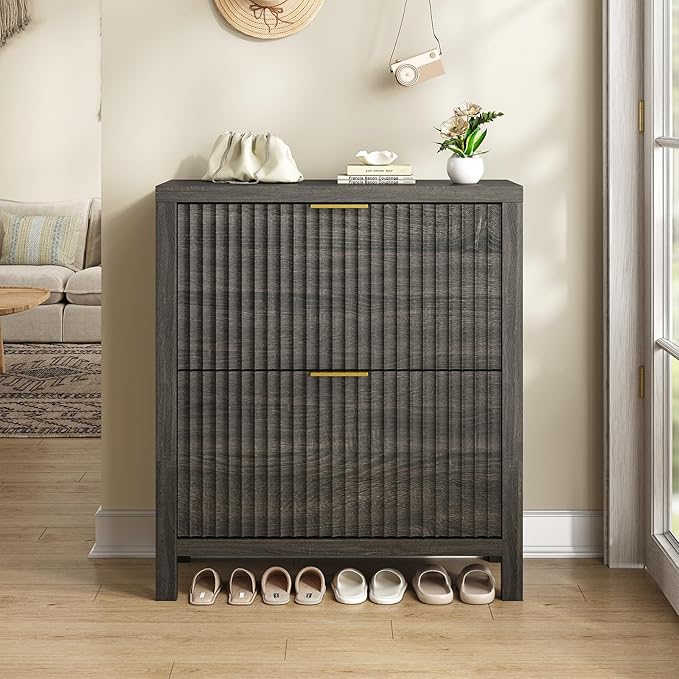 Shoe Cabinet Storage for Entryway, Fluted Shoe Cabinet - Image 8