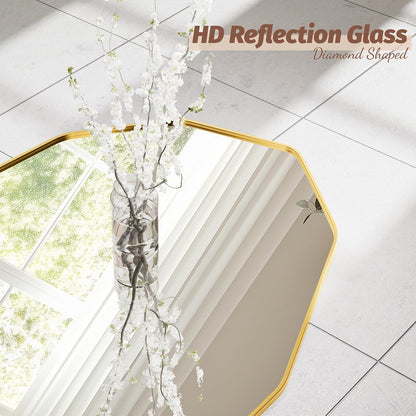 Full Length Mirror, 76" x 34" Full Body Large Standing Mirror, Diamond Shaped, Free Standing, Wall-Mounted or Leaning, Decorative Large Mirrors for Home Bathroom Living Room, Gold