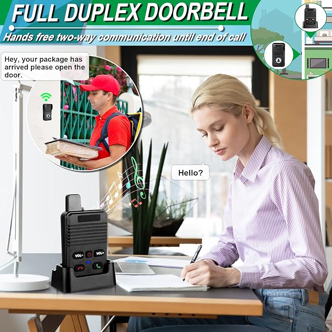 Wireless Doorbell, Hands Free Intercom Doorbells 1000ft Range, Full Duplex Two - Image 3