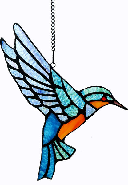 Stained Glass Hummingbird Suncatcher,Unique Handmade Window Hanging Ornament - Perfect Housewarming,Birthday, Christmas & Thanksgiving Gift for Bird Lovers and Mom (Hummingbird A)