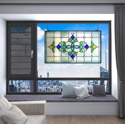 Yogoart Extra Large 32 Inch Horizontal Victorian Stained Glass Window Panels Hanging Transom Window Panels 20 Inch Height
