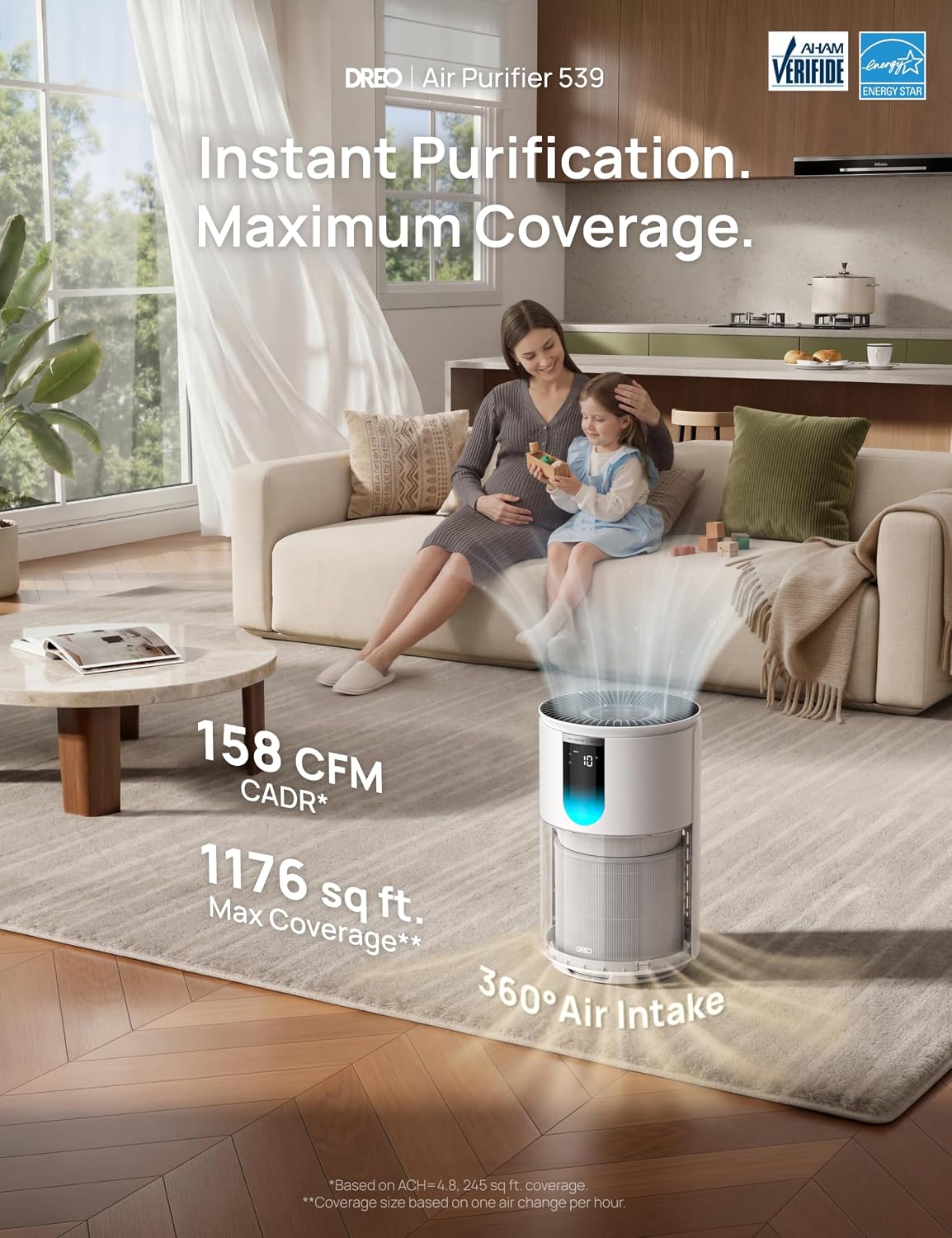 dreo air purifier for home, up to 1176, close-up detail