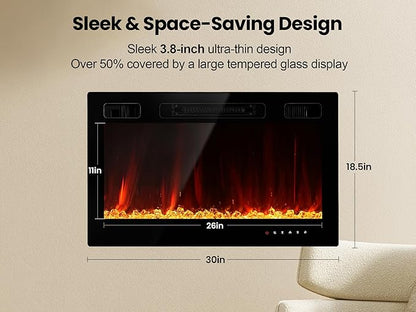 Electric Fireplace Insert 30" Realsmart 1500W Wall Mounted Fireplaces Recessed - Image 7