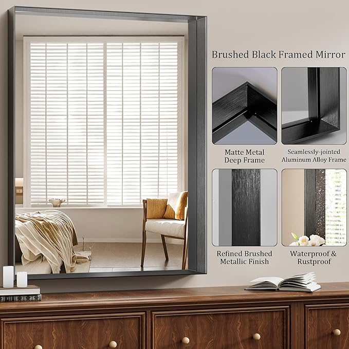 Koonmi 36x48 Inch Black Metal Framed Bathroom Mirror - Image 5
