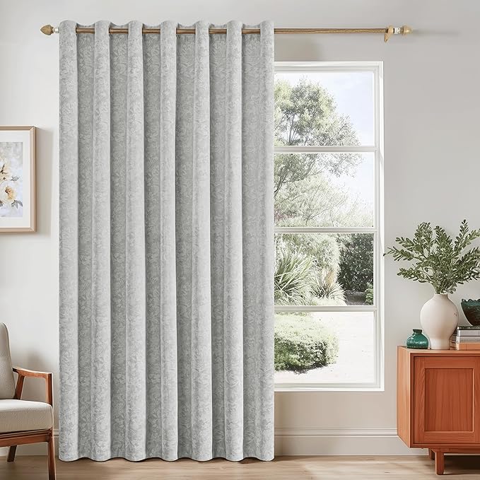 Beauoop Grey Floral Jacquard Blackout Curtains 84 Inches Long by Beauoop
