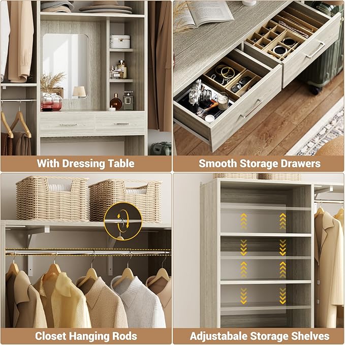 Unikito Closet System with Vanity Desk, 156”Modular Corner Closet Organizer - Image 3