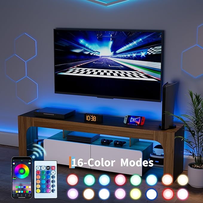 IDEALHOUSE LED TV Stand for 55 to 75 Inch TV, Walnut Entertainment Center - Image 5