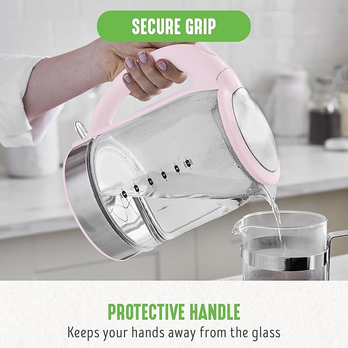 GreenLife 1.7 Liter Glass Electric Kettle, Easy One Touch Use, Quick Heating - Image 7