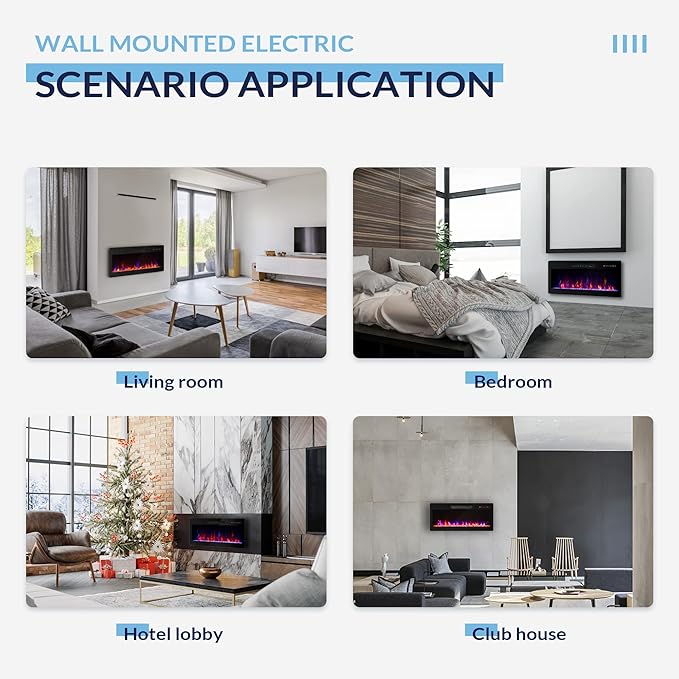 BELLEZE 36" Electric Fireplace Heater, 1400 W Recessed & Wall Mounted Electric - Image 8