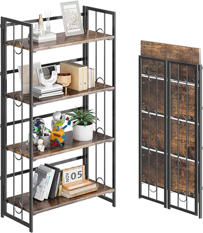 4NM No Assembly 4 Tiers Folding Bookshelf, 47.2" H Foldable Storage Shelves by 4NM