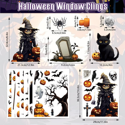 SULOLI 8 Sheets Halloween Window Clings, Scary Halloween Window Stickers Removable Double Sided Halloween Black Window Decals for Glass Window Halloween Decoration