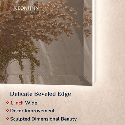 Keonjinn 40"x30" LED Backlit Mirror, Lighted Bathroom Mirrors for Over Sink | Tempered Glass Beveled Edge, Dimmable 3 Color Lights, Defogging, Memory Function, Effortless French Cleat Installation, Salon