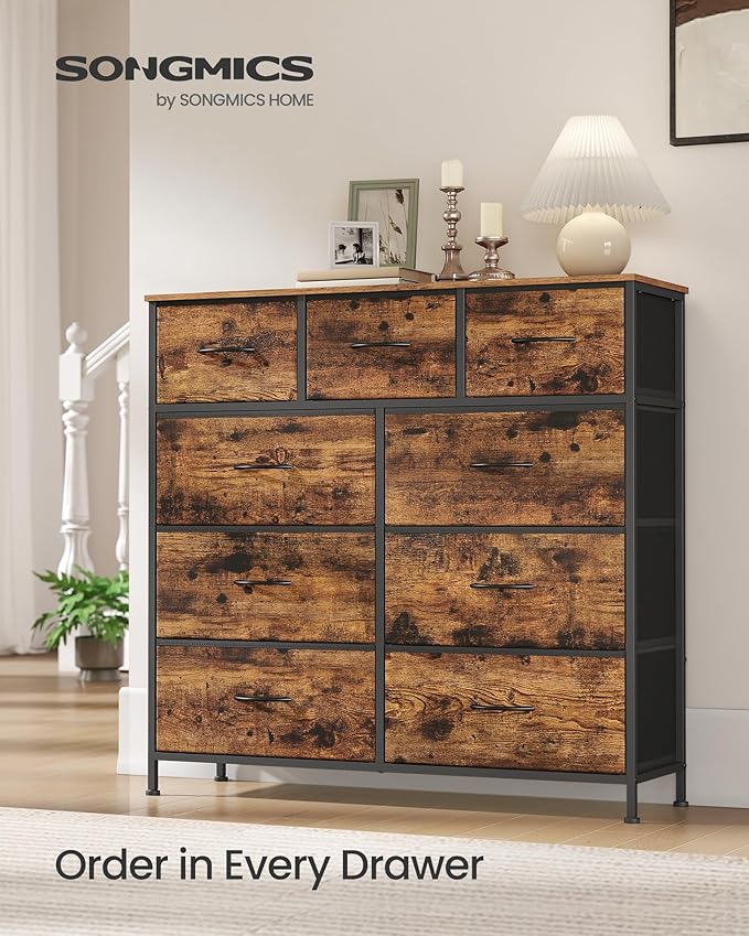 SONGMICS Dresser for Bedroom, Chest of Drawers, 9 Non-Woven Fabric Drawers - Image 3
