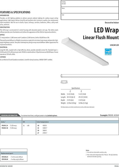 Lithonia Lighting 4 Foot LED Light Fixture, Low-Profile LED Wraparound Flush - Image 2