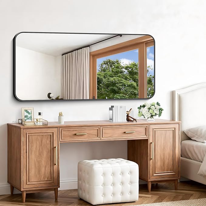 Black Bathroom Mirror, 66x30 inch Aluminum Metal Frame Rectangular Vanity Mirror - Image 3