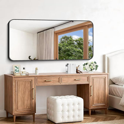 Black Bathroom Mirror, 66x30 inch Aluminum Metal Frame Rectangular Vanity Mirror - Image 3