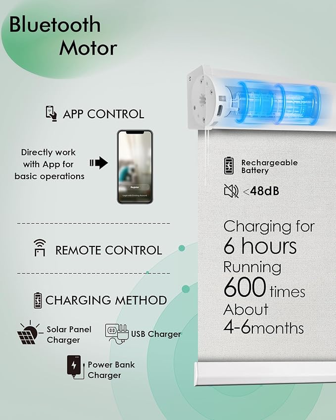 Yoolax Motorized Blinds with Remote, Automatic Roller Shades Cordless Electric - Image 3