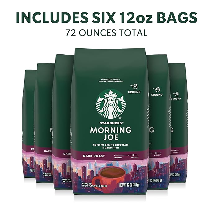 Starbucks Ground Coffee, Dark Roast Hot or Iced Coffee, Morning Joe, Six 12 oz - Image 2