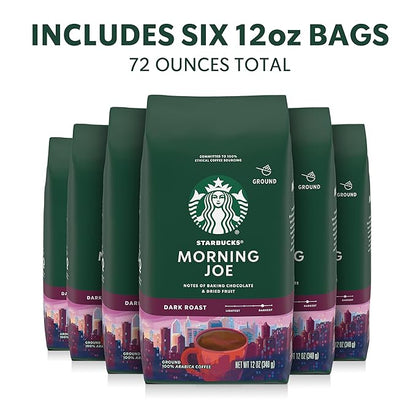 Starbucks Ground Coffee, Dark Roast Hot or Iced Coffee, Morning Joe, Six 12 oz - Image 2