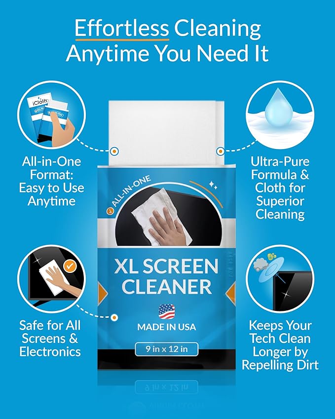 iCloth XL Screen Cleaning Wipes, Lint-Free and Streak-Free, Fast-Drying - Image 6