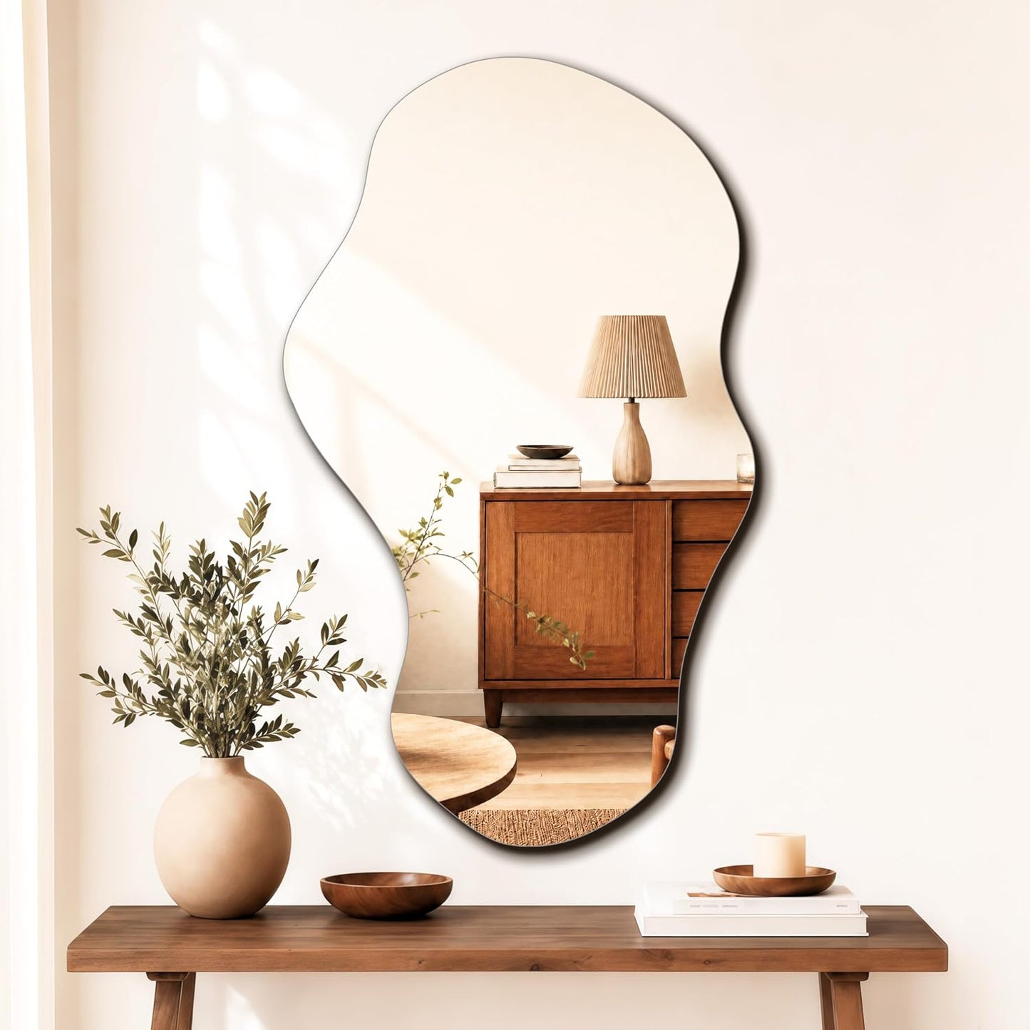 PERFNIQUE Irregular Wall Mirror Asymmetrical Mirror, 43''x24'' Decorative Modern Wall Decor for Bathroom Bedroom Living Room Entryway, Cloud Frameless, Wall Mounted(43''x24'', Cloud)